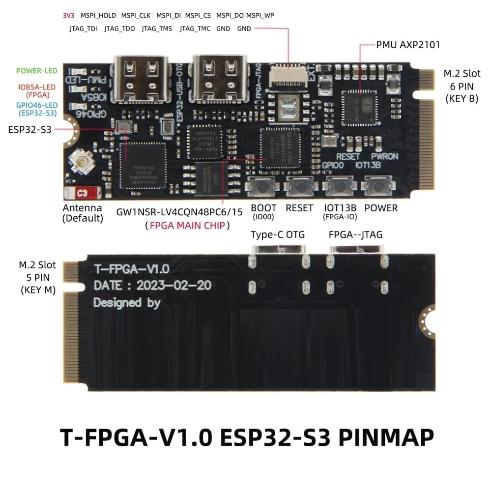 Carte de Développement T-FPGA ESP32-S3 GW1NSR-LV4CQN48PC6/I5 avec Microcontrôleurs Basse Consommation ESP32-S3