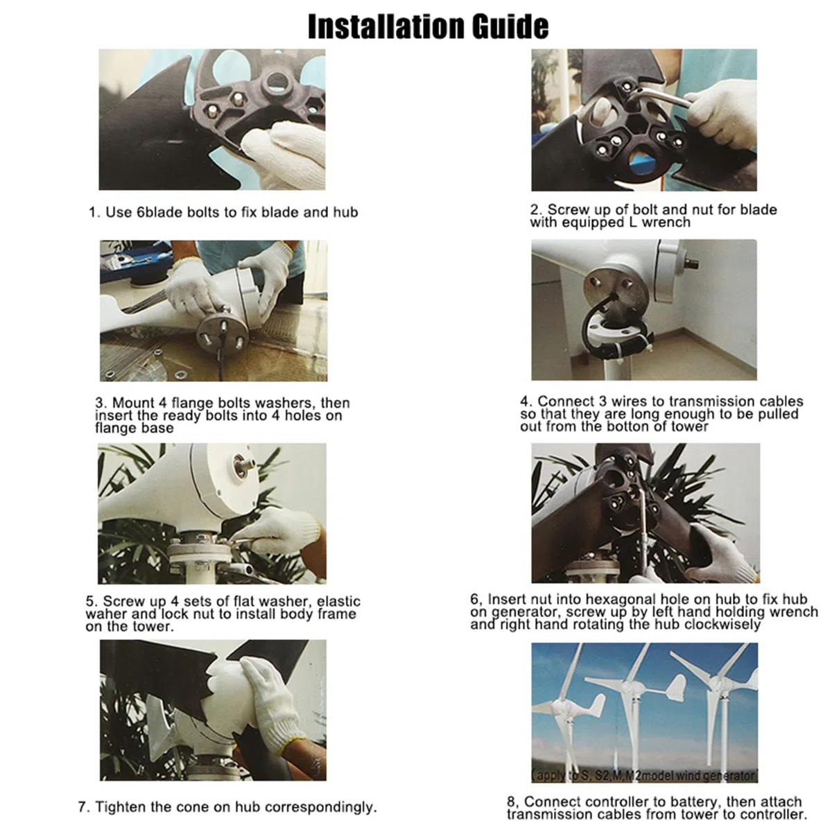 Turbines éoliennes 8000W Générateur d'éoliennes à 6 pales, 12V/24V 48V avec contrôleur Générateurs de turbines d'énergie éolienne pour Parc de Ferme de Yacht à la Maison