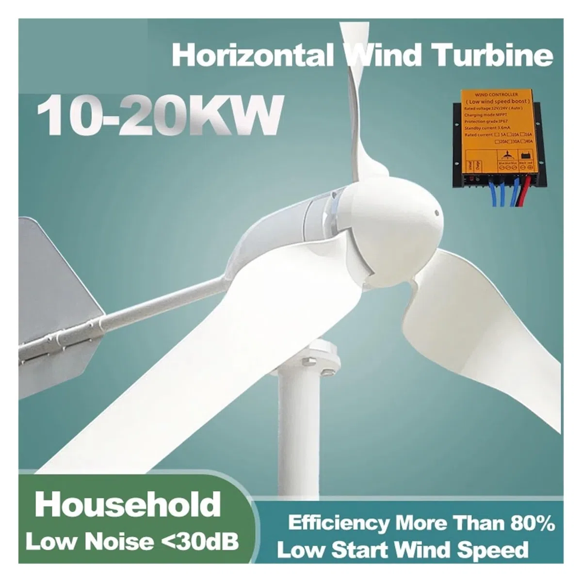 Turbine éolienne domestique 15kw, 10kw, 20kw, 24V, 48V, basse vitesse, sortie AC, Kit complet horizontal for usage domestique(Wind turbine only,12V,10KW)