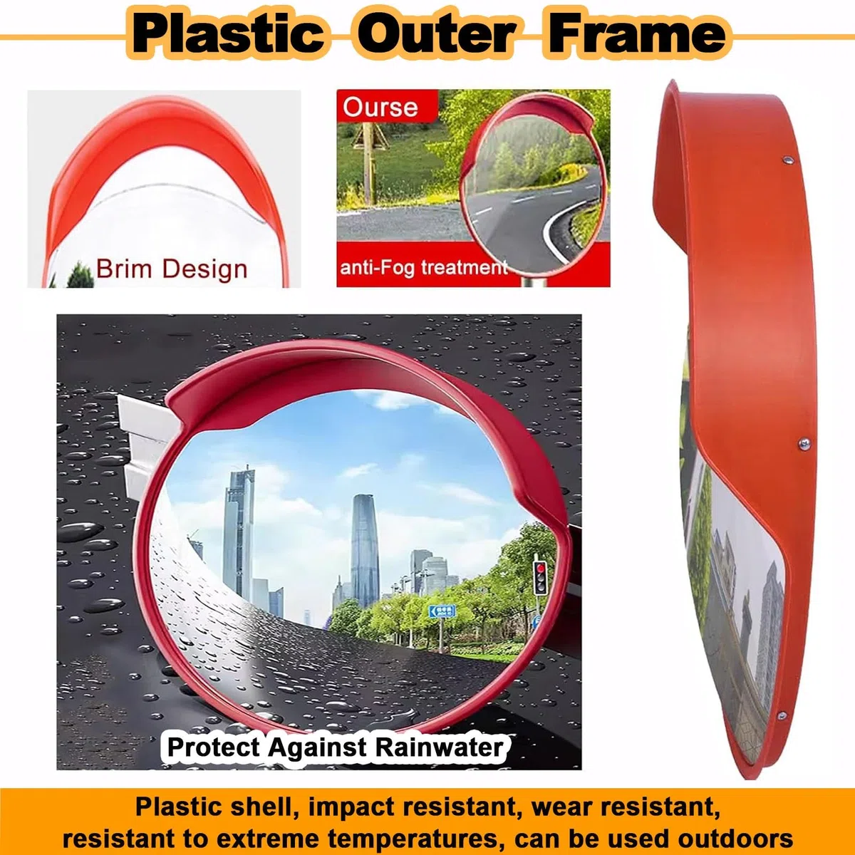 Miroir mural convexe en forme de coin de 55,9 cm - Miroir de sécurité pour route et allée - Grand design parabolique concave pour une meilleure visibilité